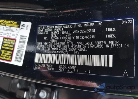 2022 Toyota Highlander Xle z USA, uszkodzony, nr VIN 5TDGZRBH3NS189372